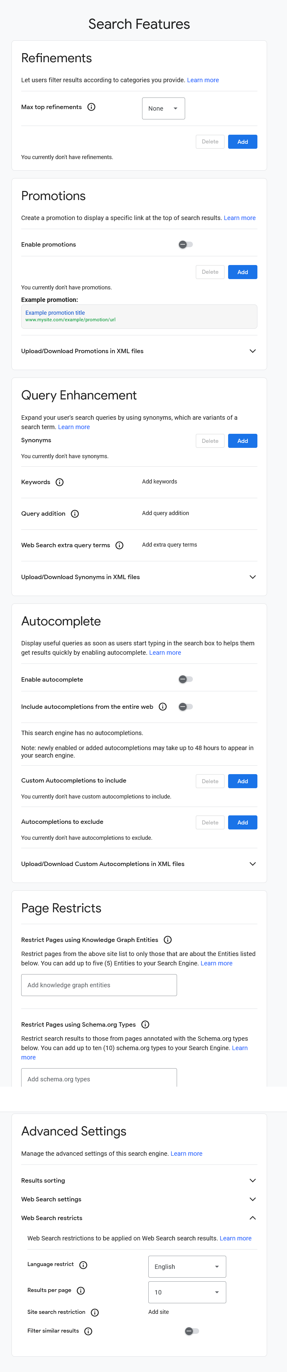 Programmable search engine search features (advanced)